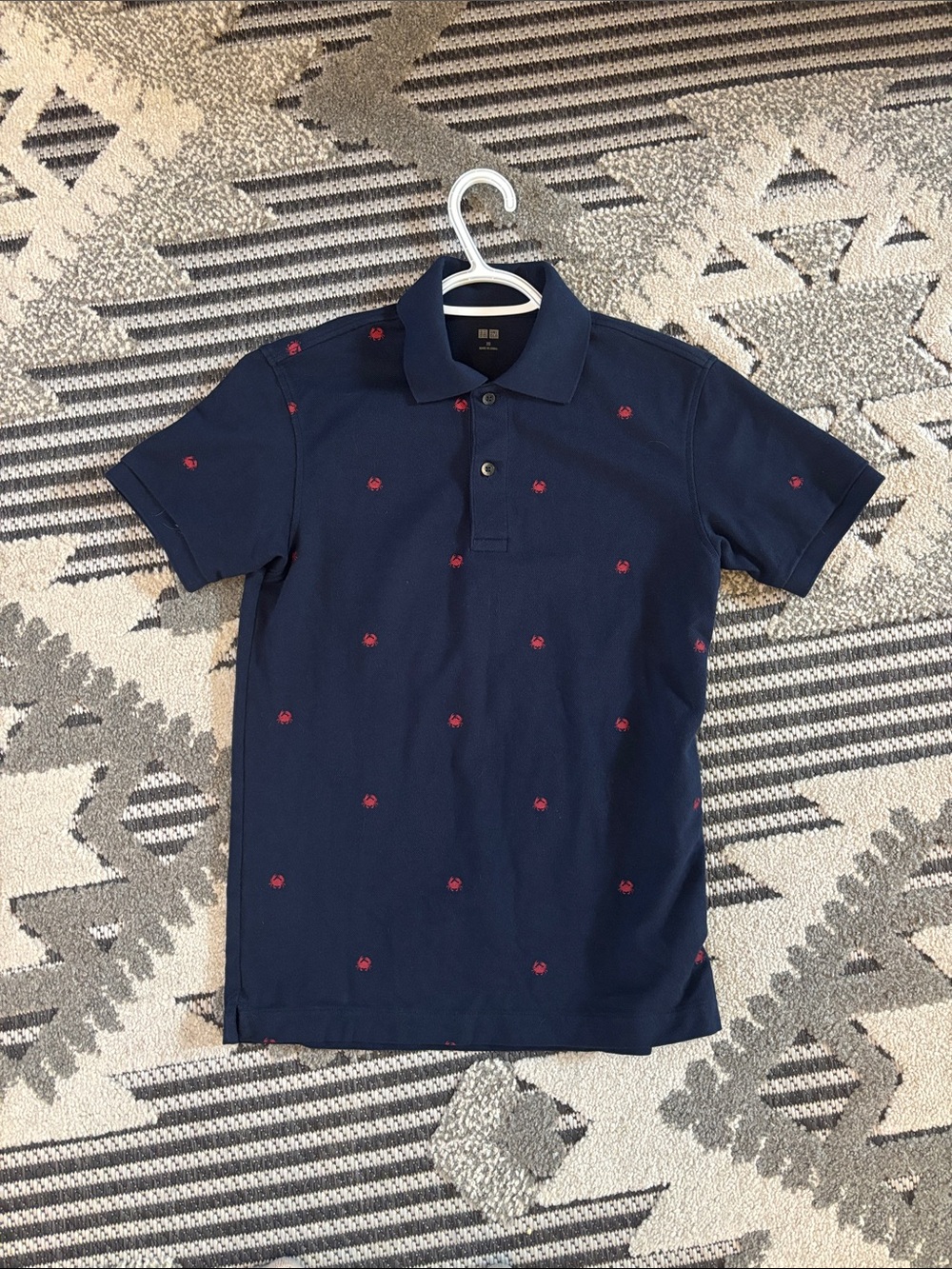 UNIQLO Navy Polo with Red Crab print